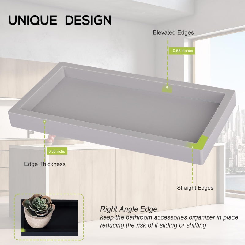 Heagoale Bathroom Tray, Small Vanity Tray Silicone Soap Dish Sponge Holder Kitchen Sink Organizer Bathroom Accessories for Countertop, Toilet, Shower - Light Grey - Image 4